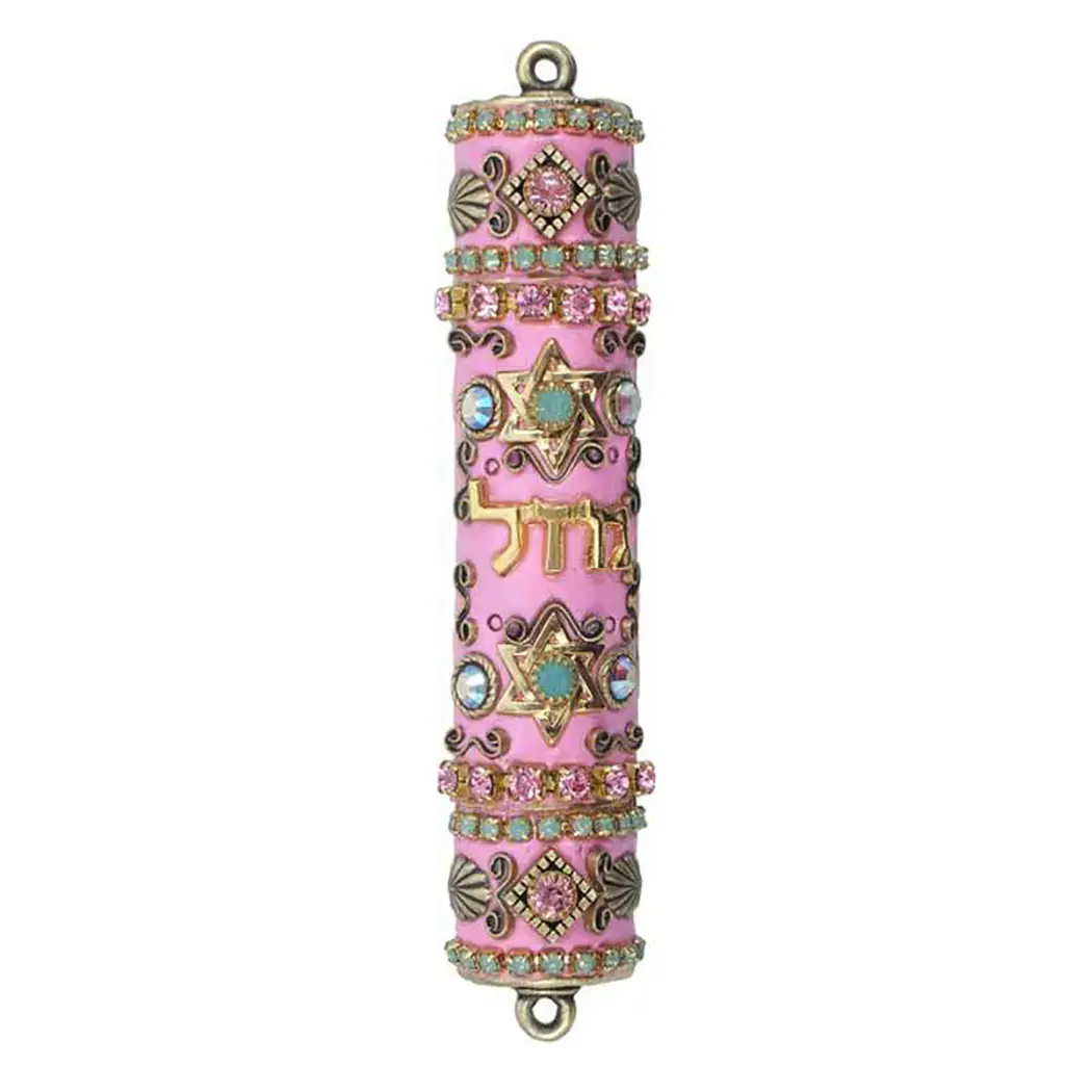 Pink Jeweled Mezuzah