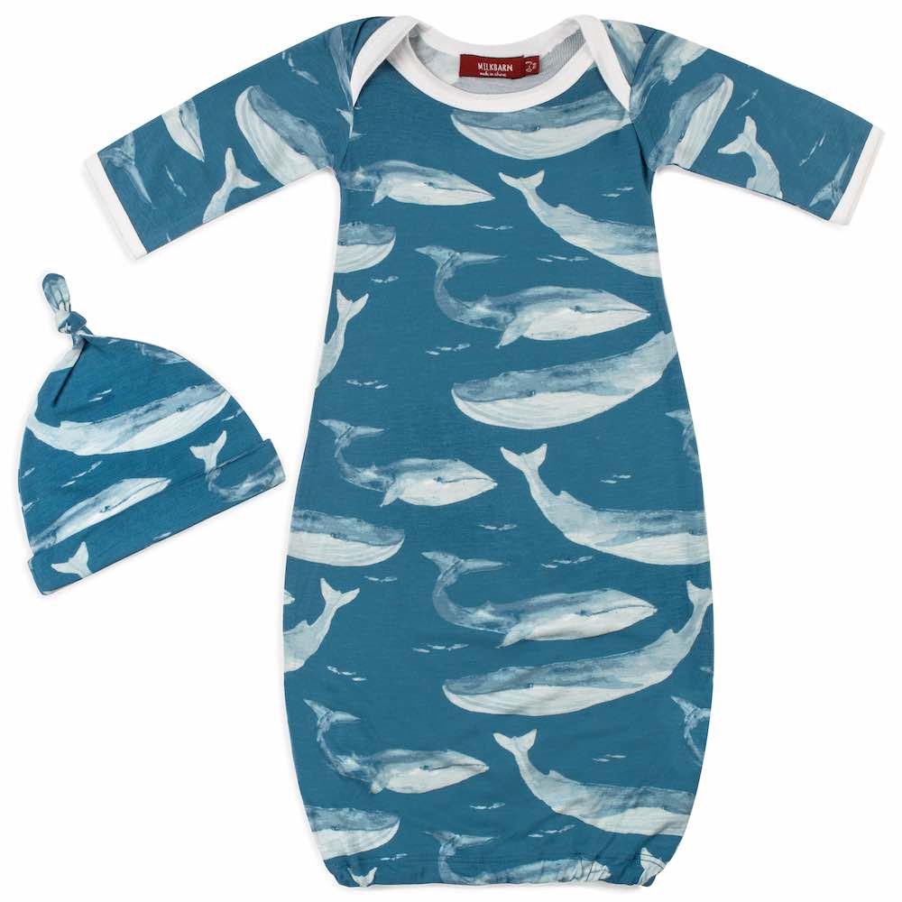 Whales Organic Cotton Gown and Hat Set