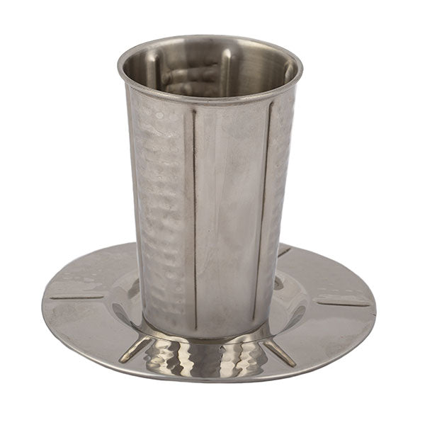 Vertical Stripes Hammered Kiddush Cup with Saucer