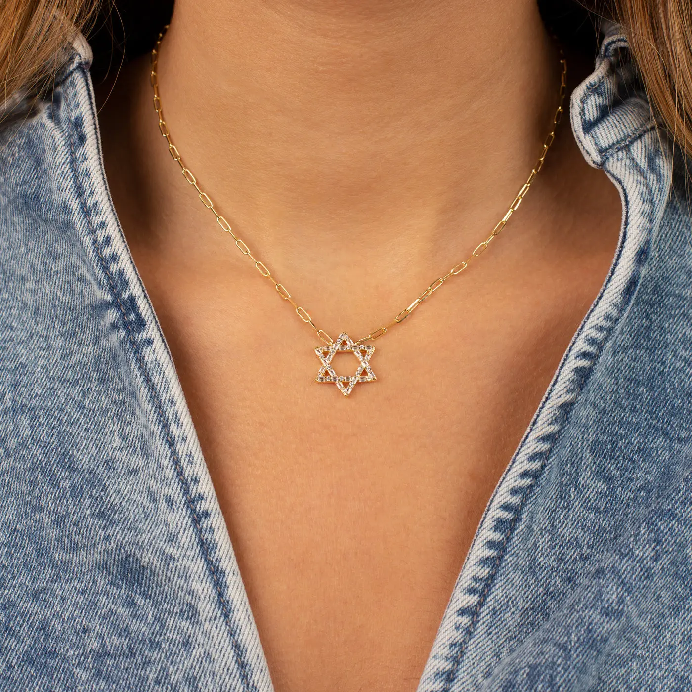 CZ Solitaire Star of David Necklace