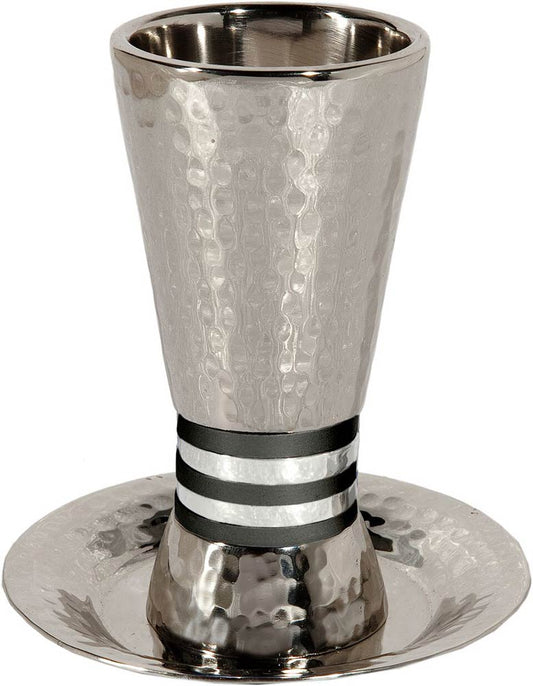 Hammered Striped Kiddush Cup with Saucer