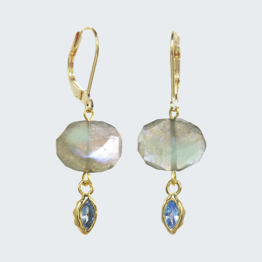 Labradorite and Blue Dangle Earrings