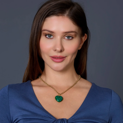 Malachite Heart Necklace with Turquoise Accents