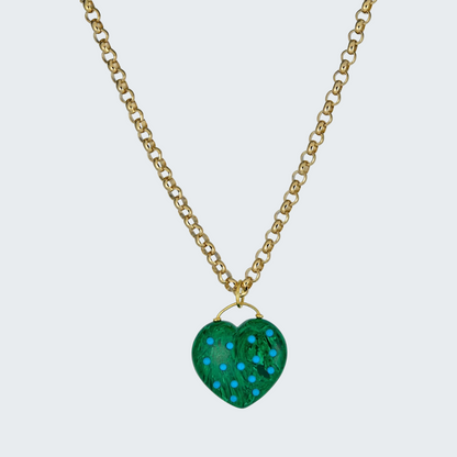 Malachite Heart Necklace with Turquoise Accents