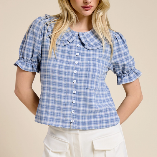 Plaid Ruffle Button Down Blouse