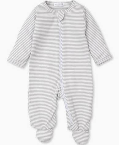 Essentials Stripe Zip Footie All Grey