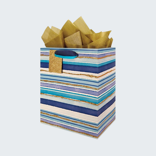 Blue & Gold Stripes Medium Gift Bag