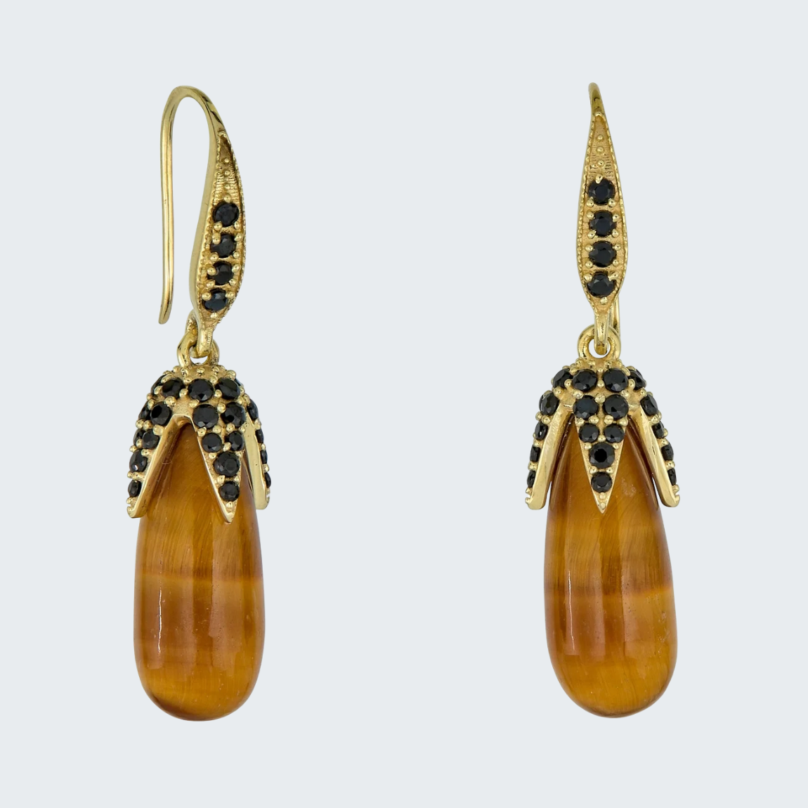 Tigers Eye Teardrop Earrings with Zirconia Accents