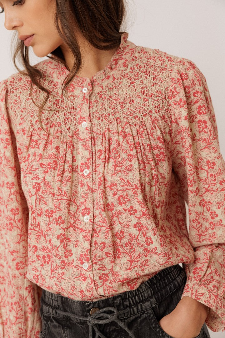 Ikat Print Long Sleeve Blouse