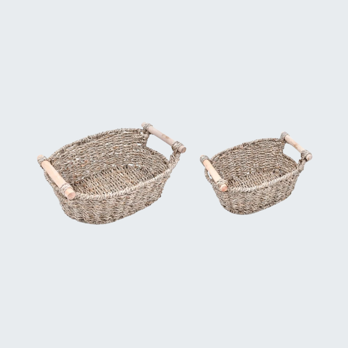 Wood Handle Oval Seagrass Basket