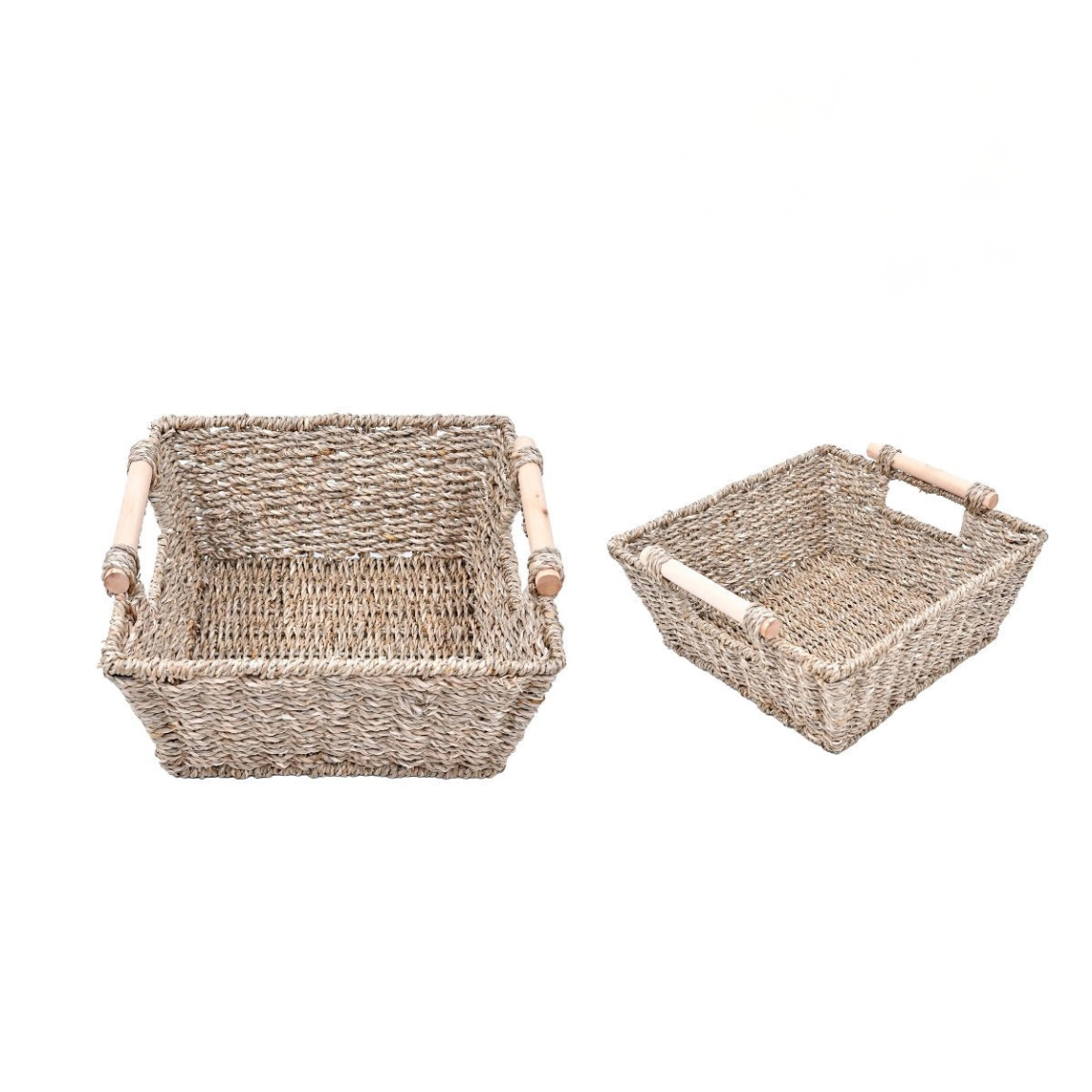 Wood Handle Square Seagrass Basket