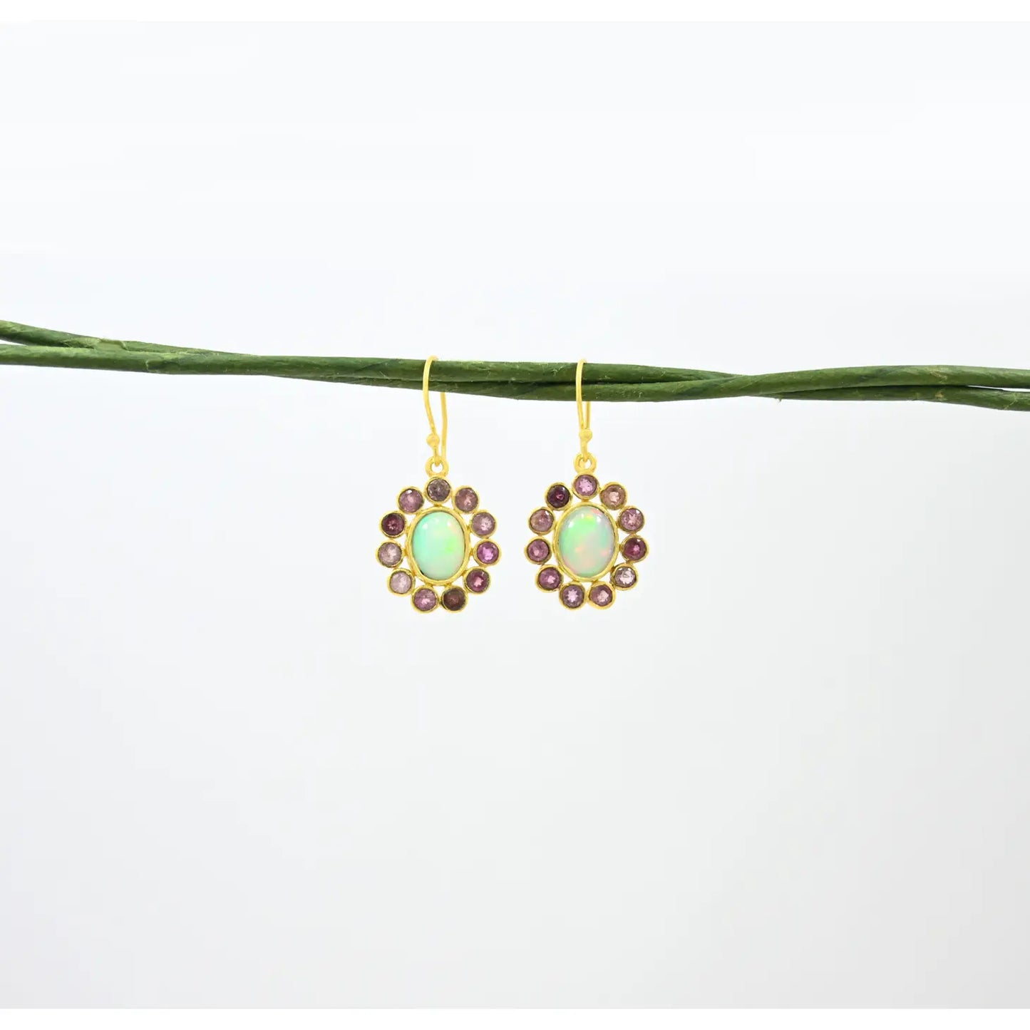 Ethopian Opal & Pink Tourmaline Earring Gold Silver