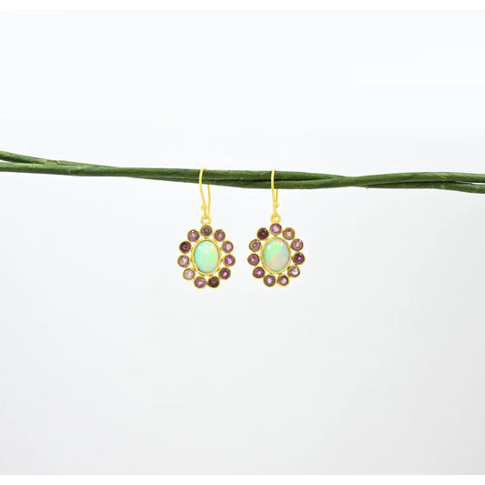 Ethopian Opal & Pink Tourmaline Earring Gold Silver