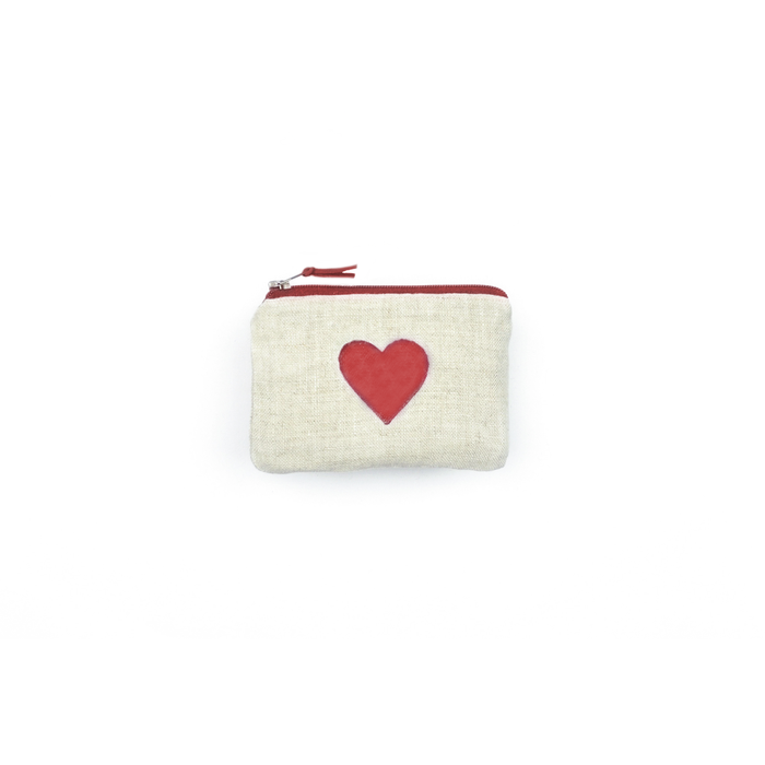 Heart Block Print Linen Coin Purse