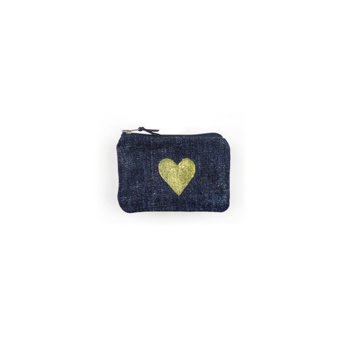 Heart Block Print Linen Coin Purse