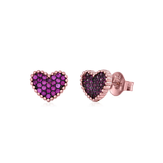 Red Pave Heart Studs